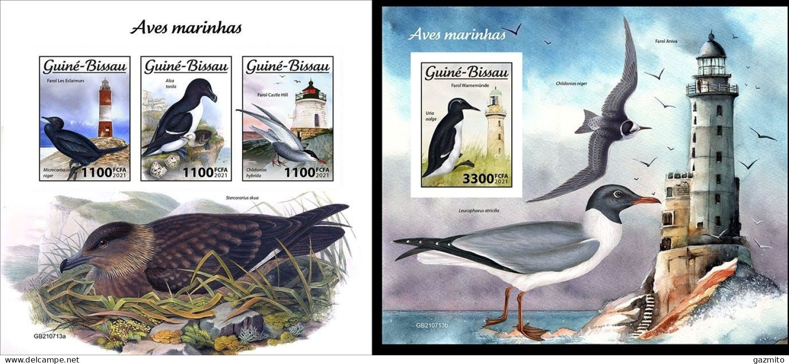 Guinea Bissau 2021, Lighthouses IV, Birds, 3val In BF+BF IMPERFORATED - Albatros