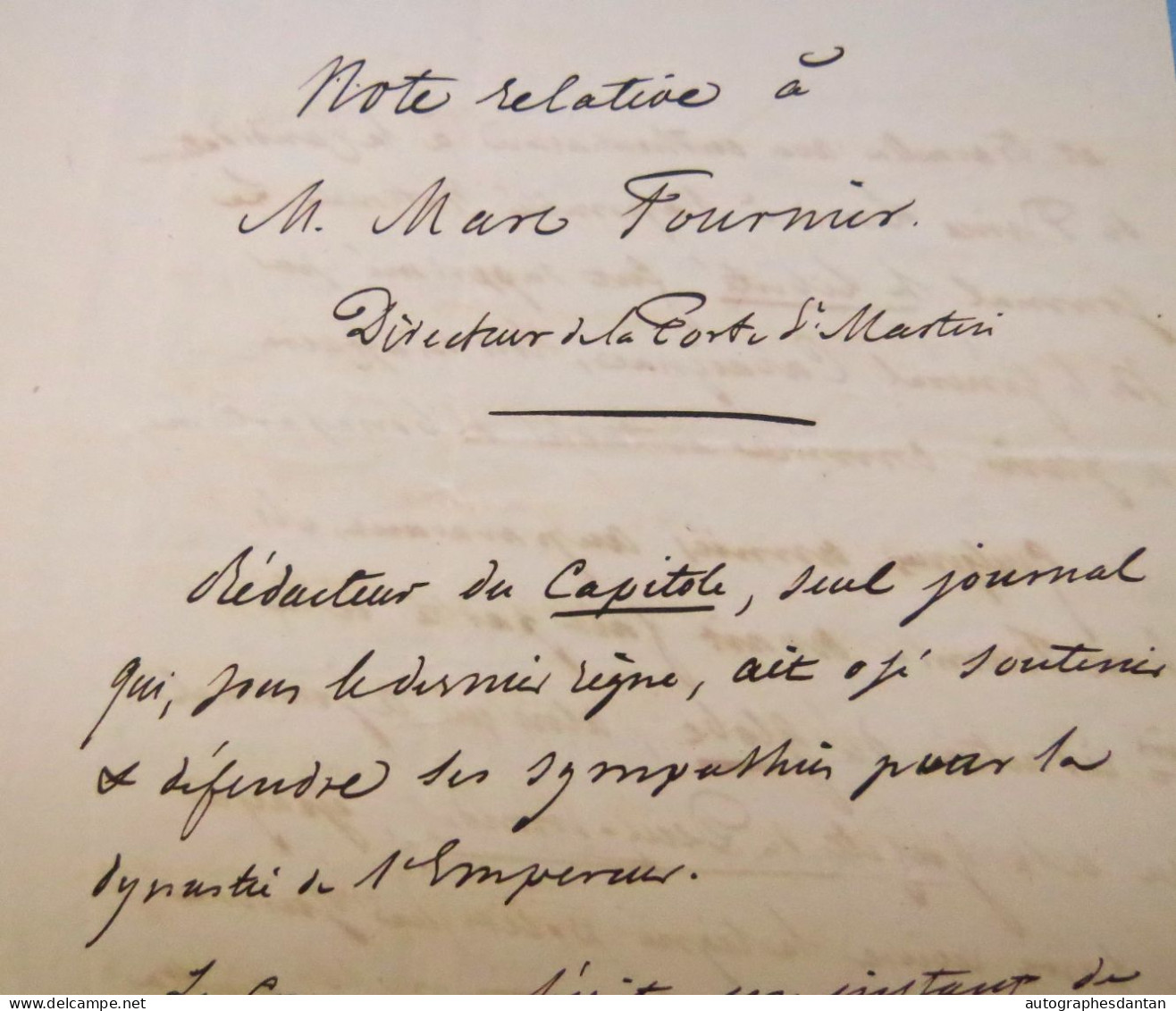 ● Théâtre De La Porte Saint Martin : Manuscrit 4p "Note Relative à M. Marc FOURNIER Directeur (...)" - Manuscrits