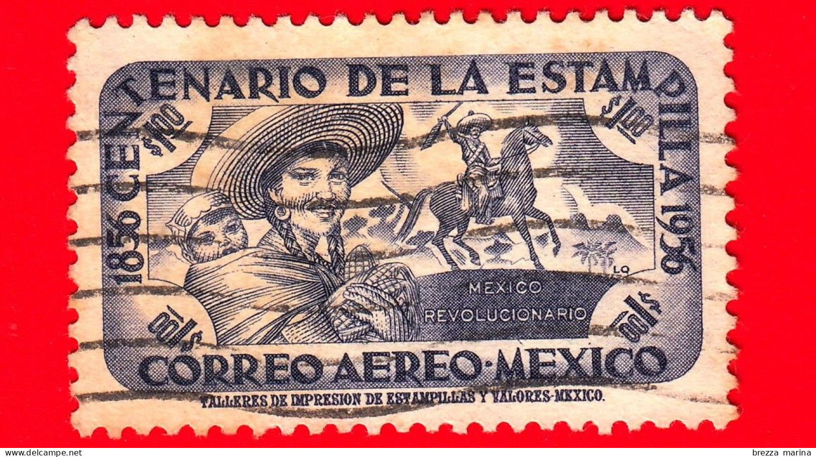 MESSICO - Usato - 1956 - Centenario Dei Francobolli - Equitazione Rivoluzionaria - Madre Con Bambini . 1.00 - P. Aerea - México