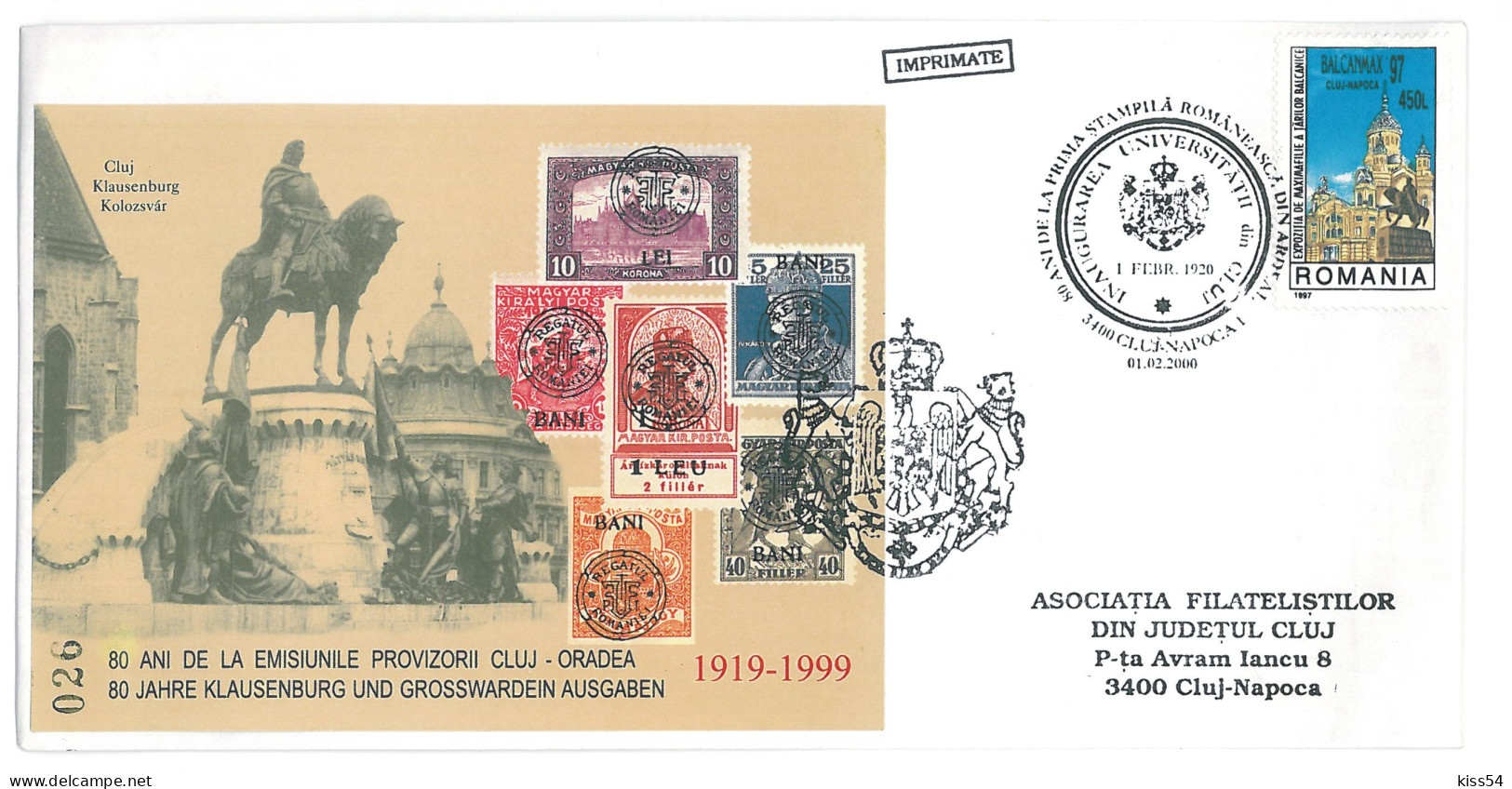 COV 91 - 3036 80 Years Since The First Romanian Cancellation From Transylvania,  Romania - Cover - Used - 2000 - Cartes-maximum (CM)