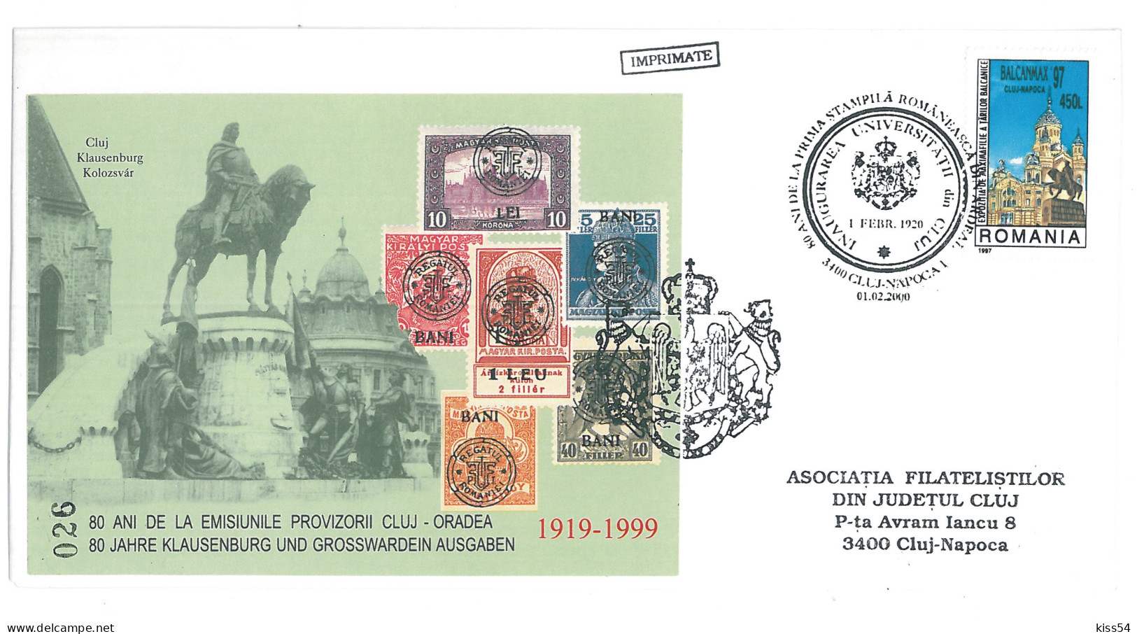 COV 91 - 3034 80 Years Since The First Romanian Cancellation From Transylvania,  Romania - Cover - Used - 2000 - Paketmarken
