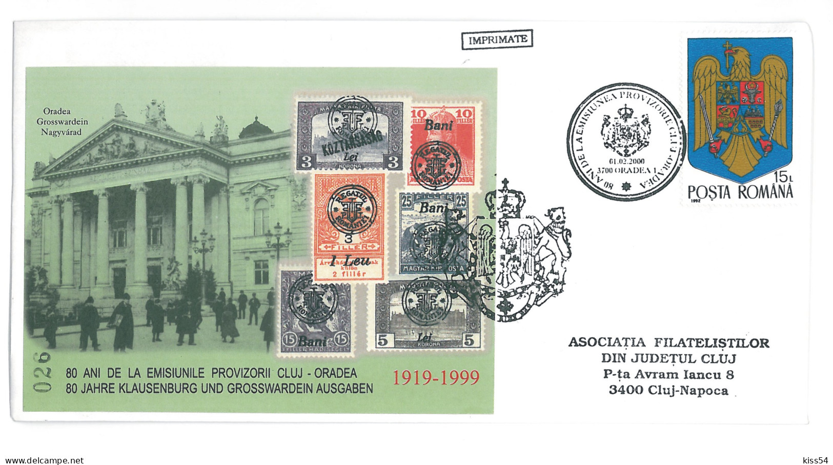 COV 91 - 3035 80 Years Since The Cluj-Oradea Philatelic Edition, Romania - Cover - Used - 2000 - Cartes-maximum (CM)