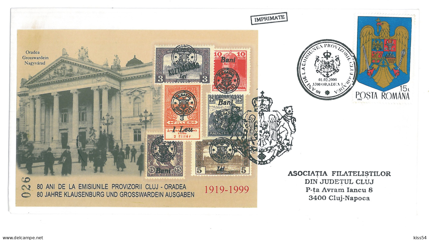 COV 91 - 3030 80 Years Since The Cluj-Oradea Philatelic Edition, Romania - Cover - Used - 2000 - Paquetes Postales