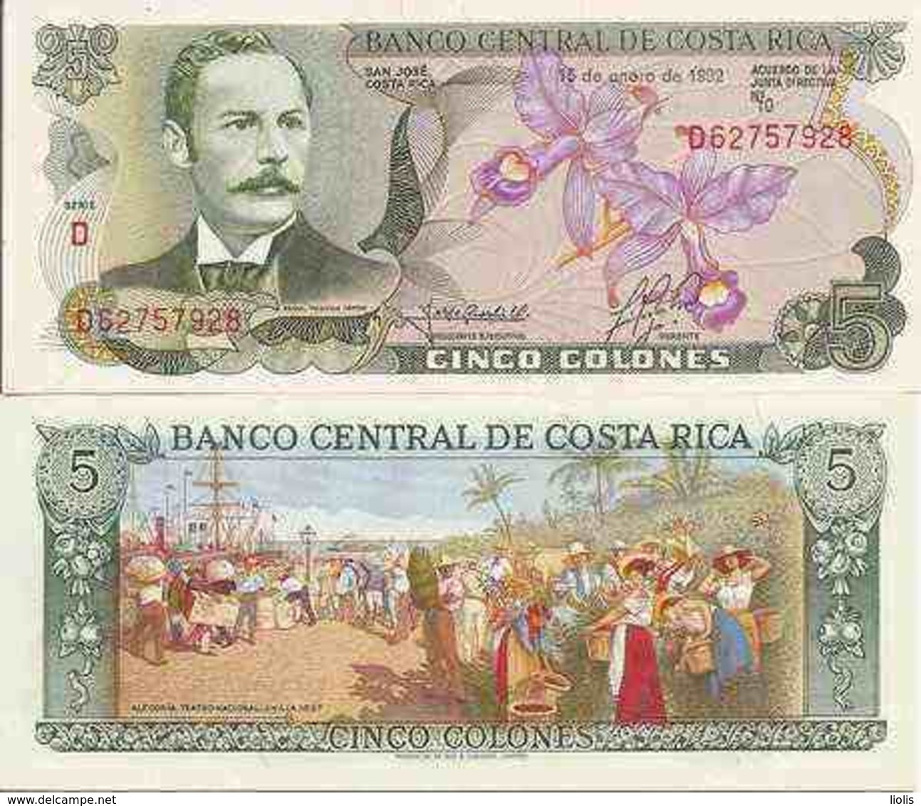 Costa Rica  P-236e   5 Colones  1992  UNC - Costa Rica