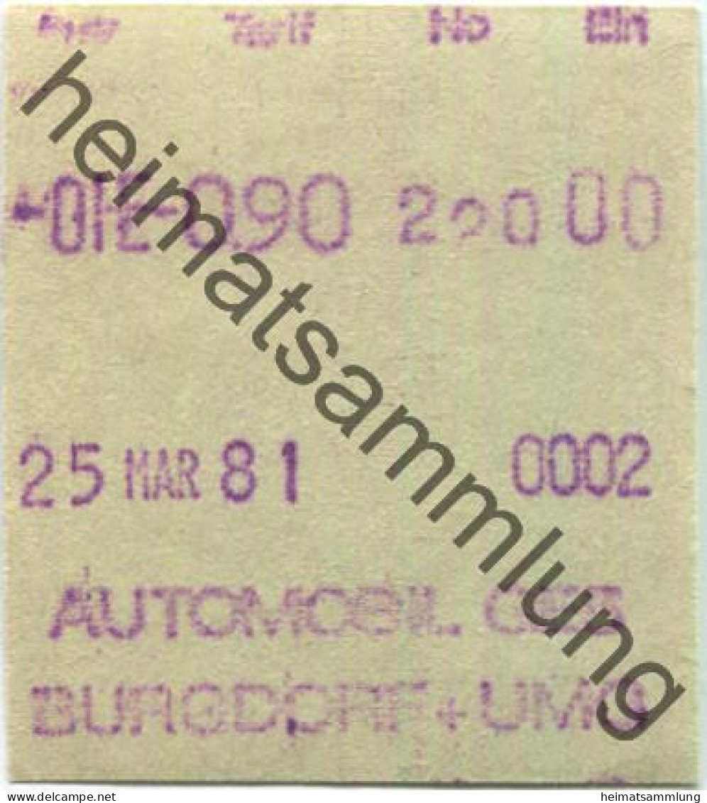 Schweiz - Burgdorf Und Umgebung - Bus - Fahrschein 1981 - Europa