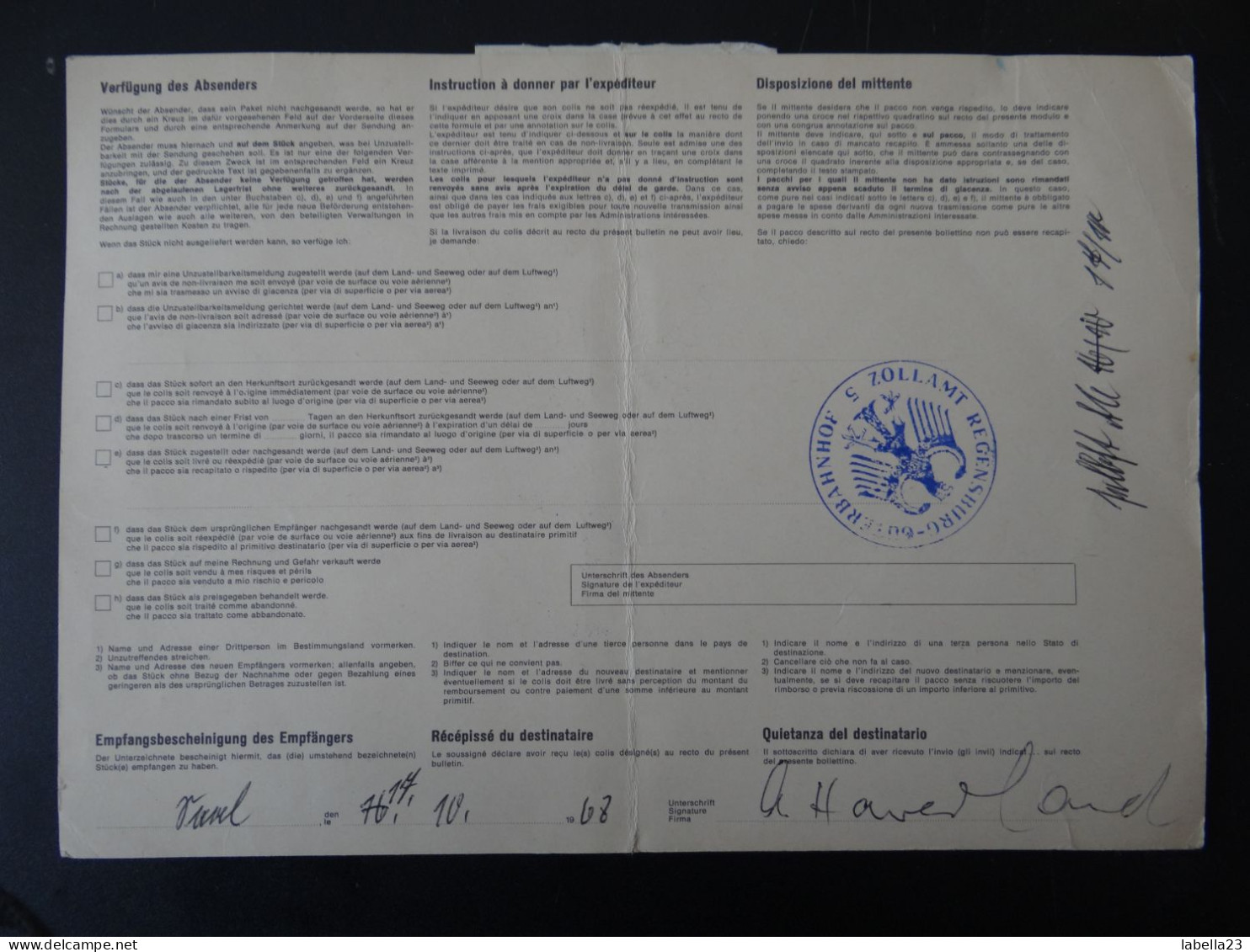 Paketschein Mit Schweizerischen Marken - Okt.1968- Lugano/CH Nach Saal/BY - Sonstige & Ohne Zuordnung