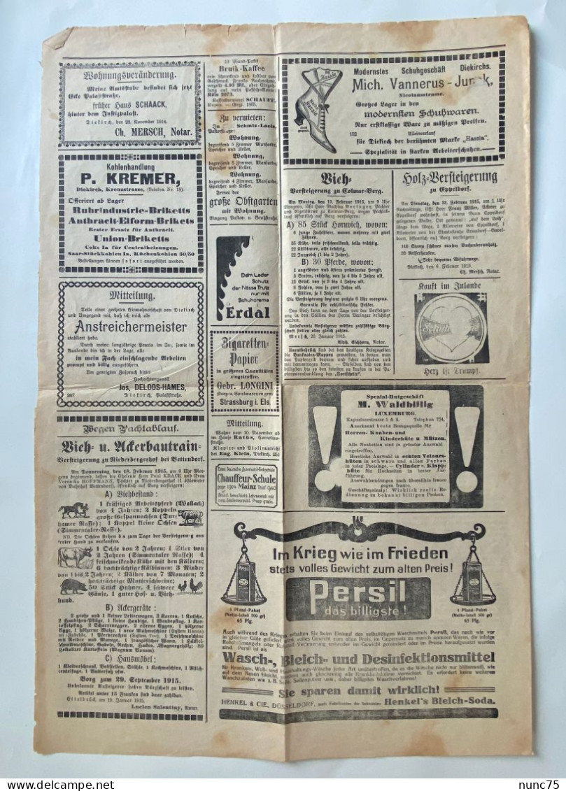 ••  NEW ••  DIEKIRCH  DER FORTSCHRITT 1915  Druck Pierre CARIERS  Luxembourg Journal Zeitung No Schroell - Diekirch