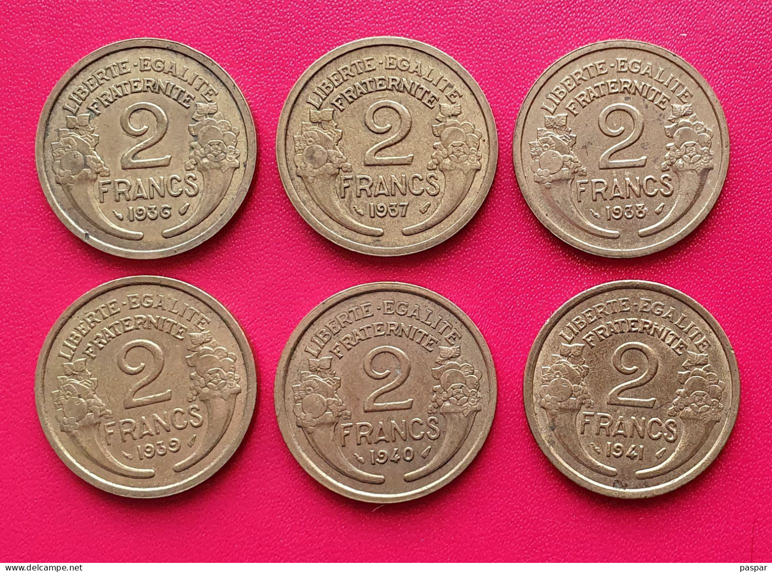 Lot De 6 Pièces Différentes 2 Francs Morlon Gad 535 Et 535a - 1936, 1937, 1938, 1939, 1940, 1941 - 2 Francs