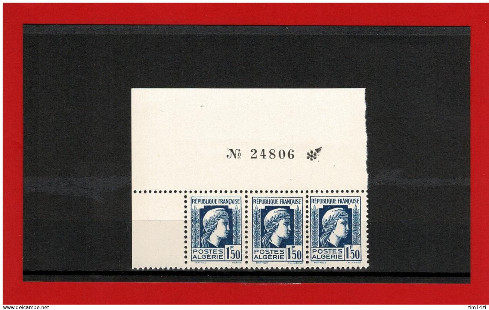 ALGERIE - 1944 - N°214** MARIANNE D'ALGER - SUPERBE - BLOC De 3 TIMBRES  SANS CHARNIERE - BORD DE FEUILLE  N°24806 - Neufs