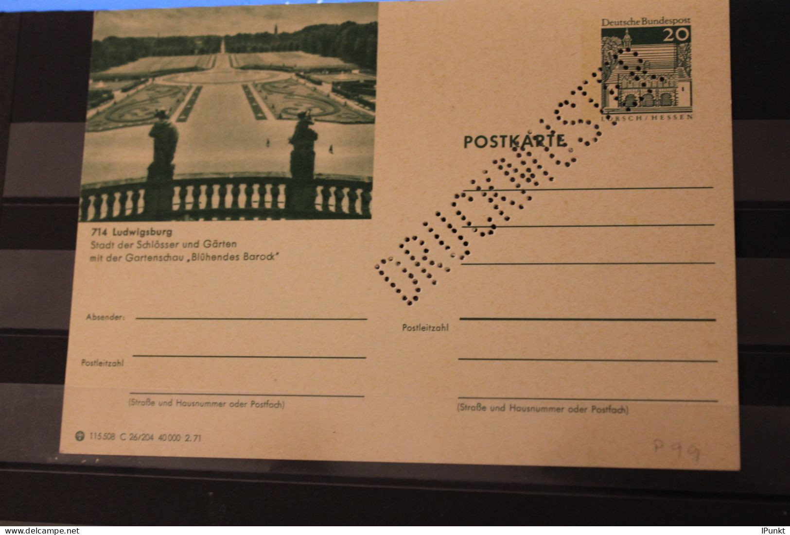 Deutschland 1971; Ganzsache Deutsche Bauwerke, 20 Pf. Ludwigsburg Druckmuster - Postcards - Used