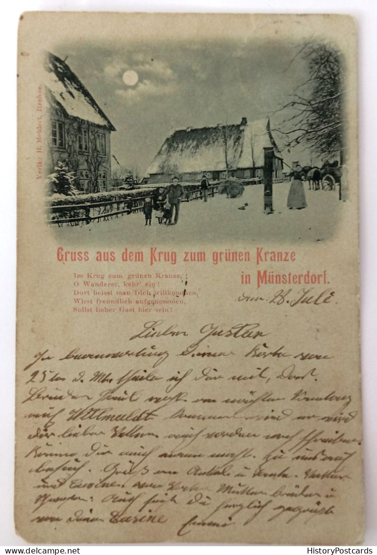 Münsterdorf, Gruss Aus Dem Krug Zum Grünen Kranze, Mondschein, 1901 - Otros & Sin Clasificación