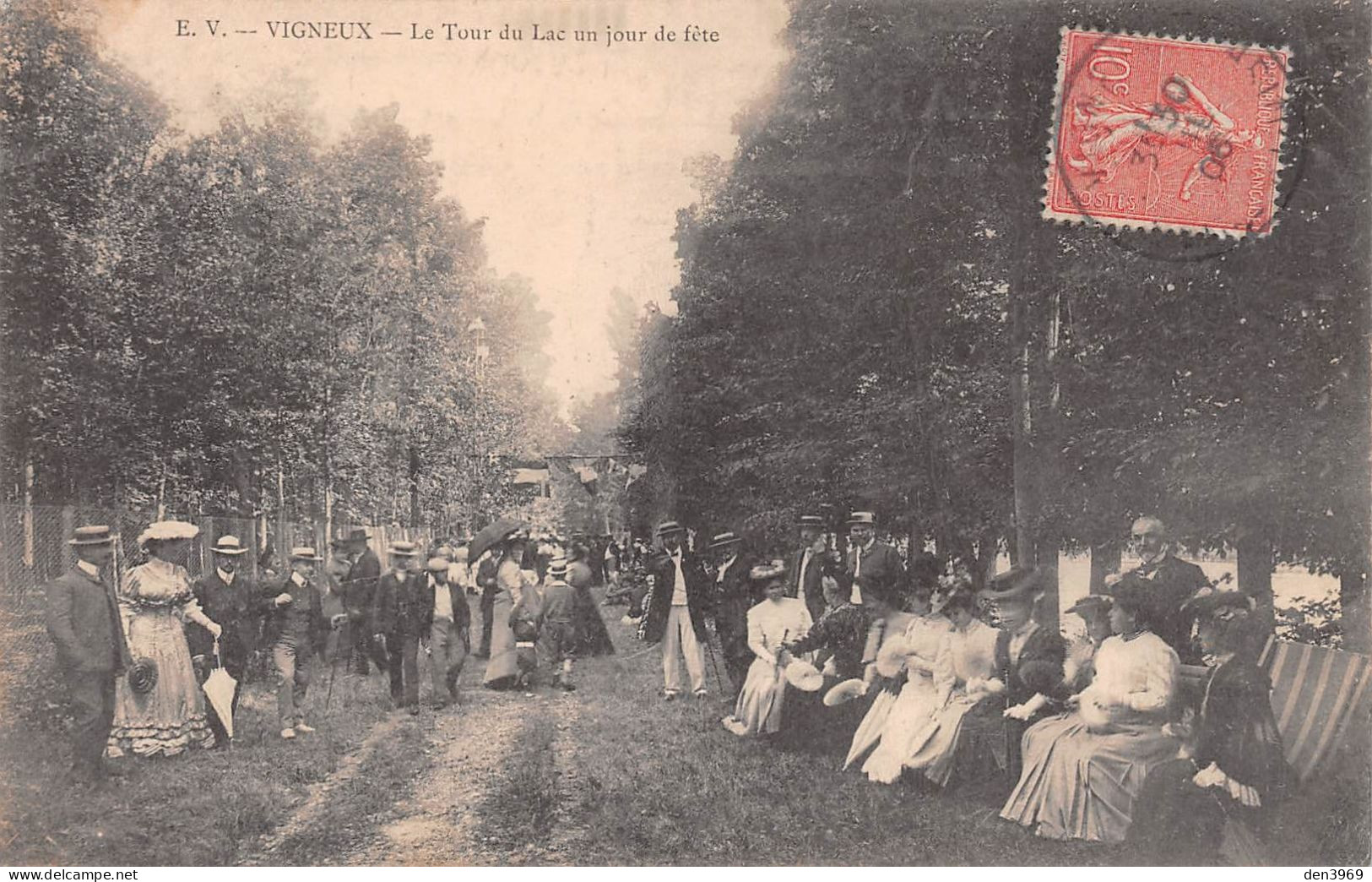 VIGNEUX-sur-Seine (Essonne) - Le Tour Du Lac Un Jour De Fête - Voyagé 1906 (2 Scans) Pailly, Rue Du Violay Reyssouze Ain - Vigneux Sur Seine