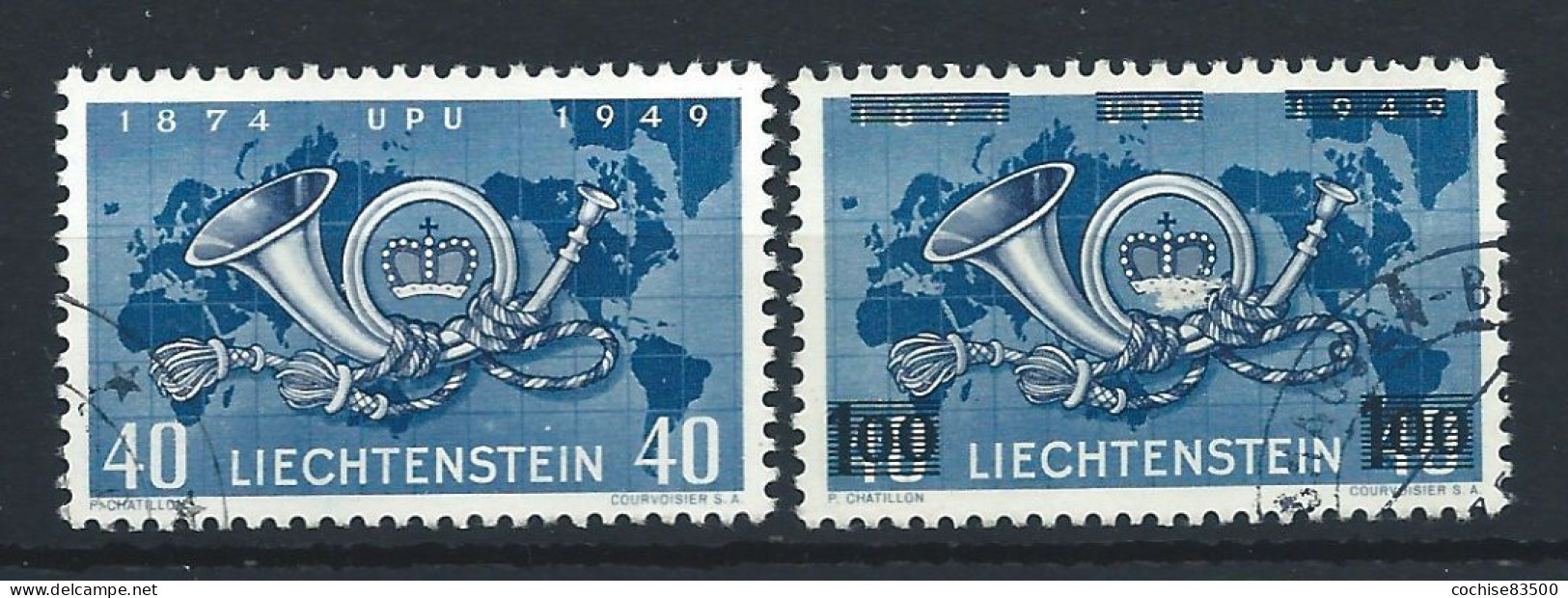 Liechtenstein N°242+250 Obl (FU) 1949/50 - 75éme Anniversaire De L'U.P.U. - Gebruikt