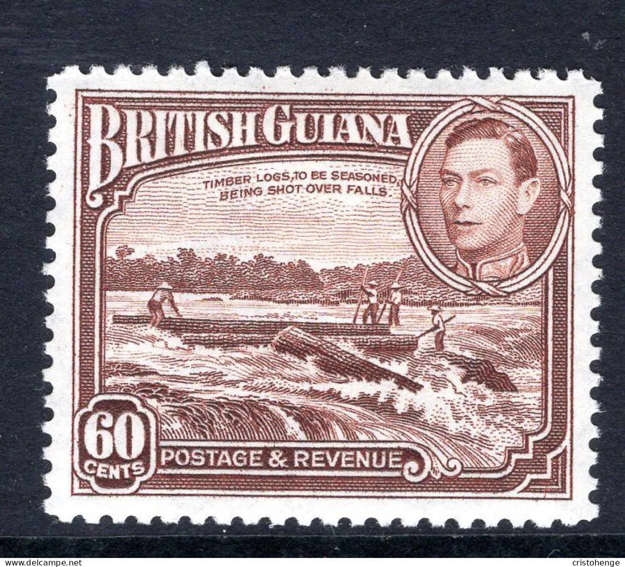 British Guiana 1938-52 KGVI Pictorials - 60c Shooting Logs Over Falls - P.12½ HM (SG 315) - Guyana Britannica (...-1966)