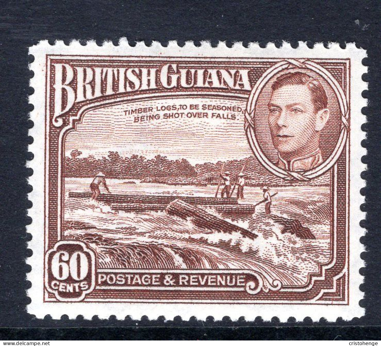 British Guiana 1938-52 KGVI Pictorials - 60c Shooting Logs Over Falls - P.12½ HM (SG 315) - Guyane Britannique (...-1966)