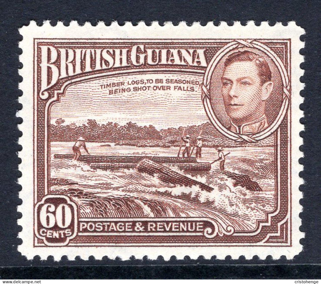 British Guiana 1938-52 KGVI Pictorials - 60c Shooting Logs Over Falls - P.12½ HM (SG 315) - Britisch-Guayana (...-1966)