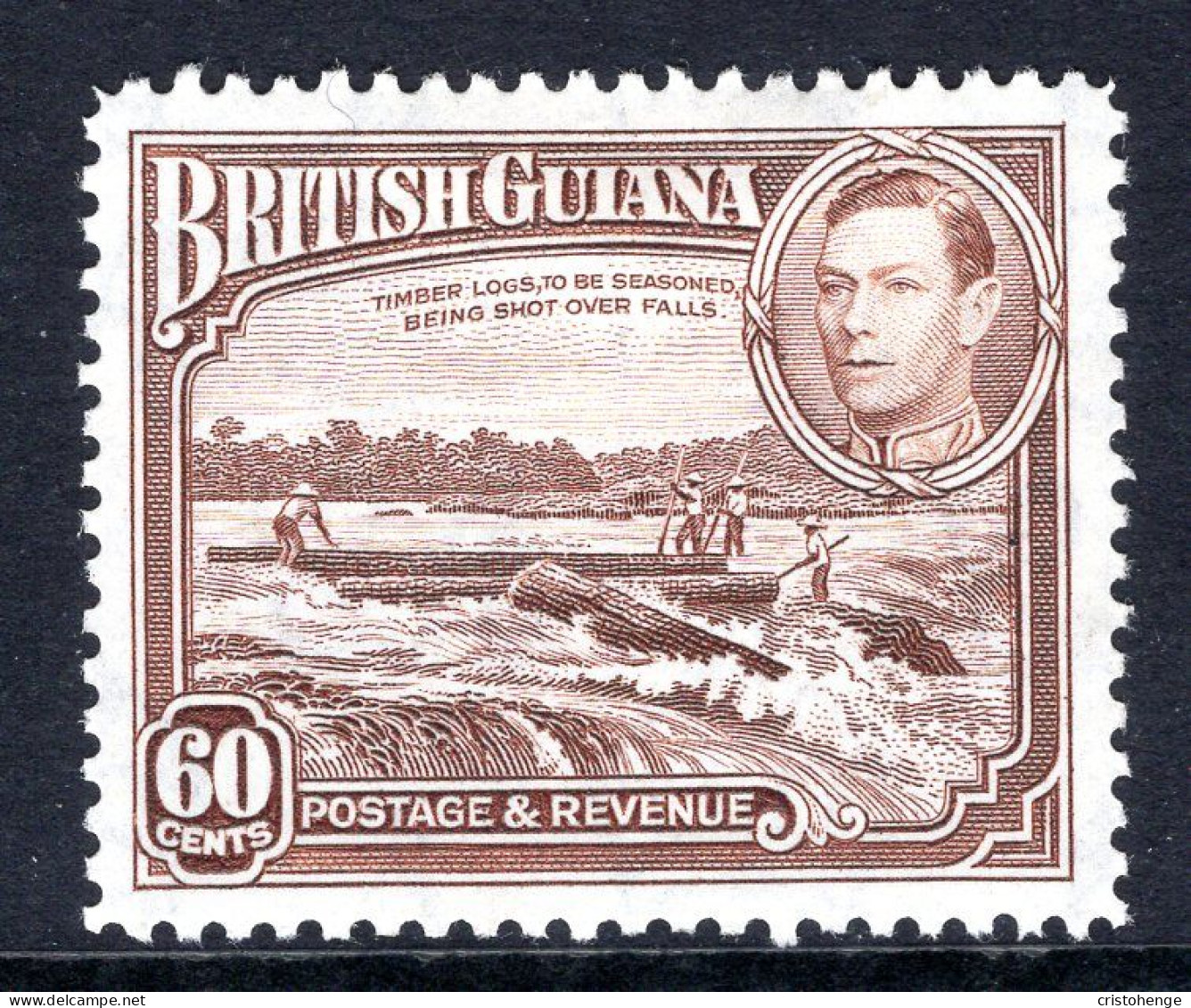 British Guiana 1938-52 KGVI Pictorials - 60c Shooting Logs Over Falls - P.12½ HM (SG 315) - British Guiana (...-1966)