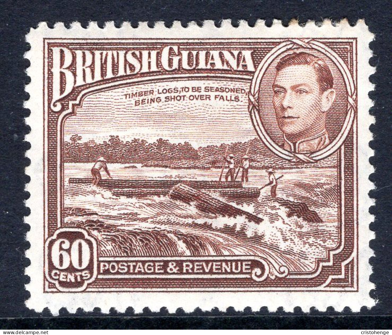 British Guiana 1938-52 KGVI Pictorials - 60c Shooting Logs Over Falls - P.12½ HM (SG 315) - British Guiana (...-1966)