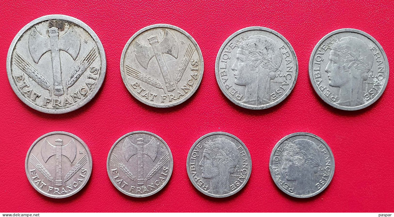 Lot De 8 Pièces Différentes Alu 2F, 1F, 50 Centimes 1941 à 1959 Etat Français, 4ème République - 2 Francs