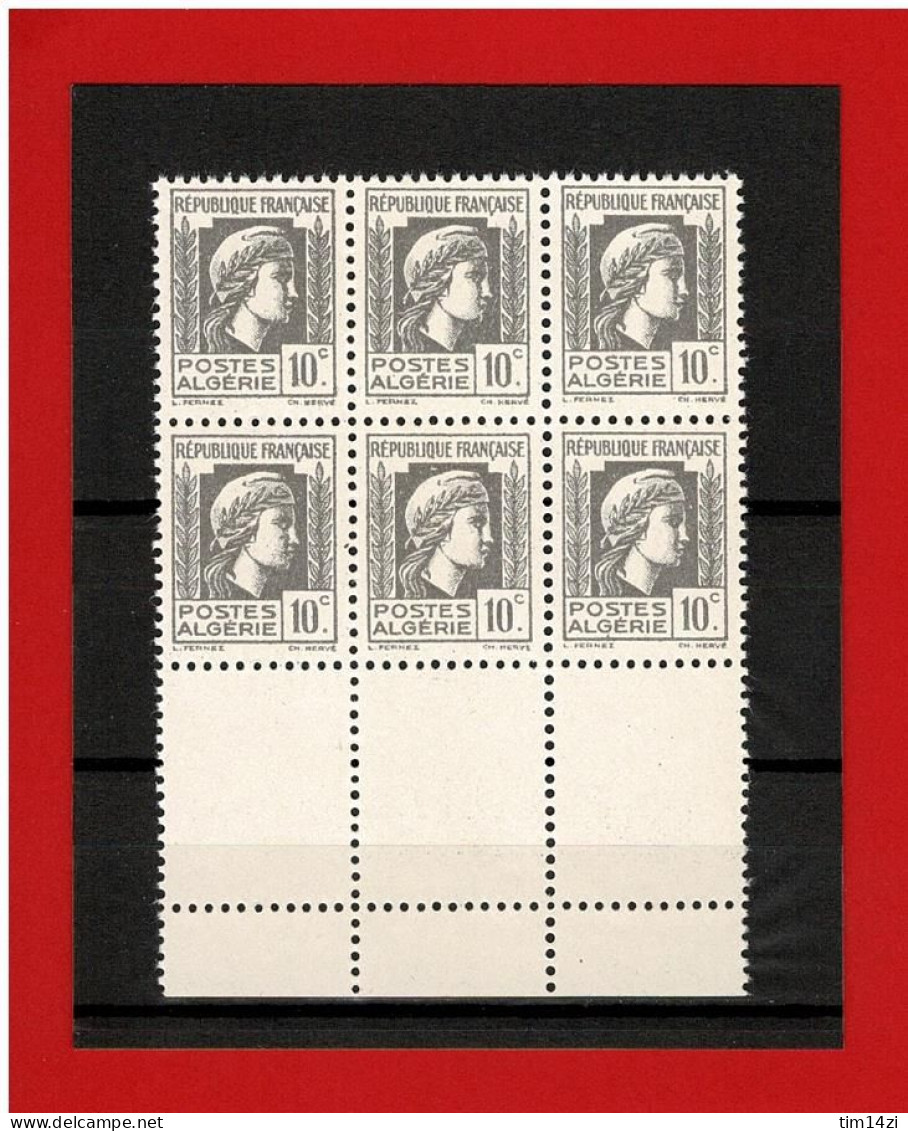 ALGERIE - 1944 - N°209** MARIANNE D'ALGER - SUPERBE -  - BLOC De 6  TIMBRES  SANS CHARNIERE - Neufs