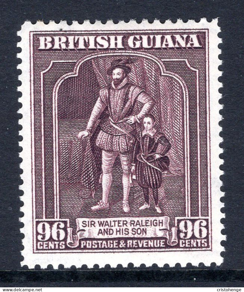 British Guiana 1938-52 KGVI Pictorials - 96c Sir Walter Raleigh - P.12½ X 13 HM (SG 316a) - Guayana Británica (...-1966)