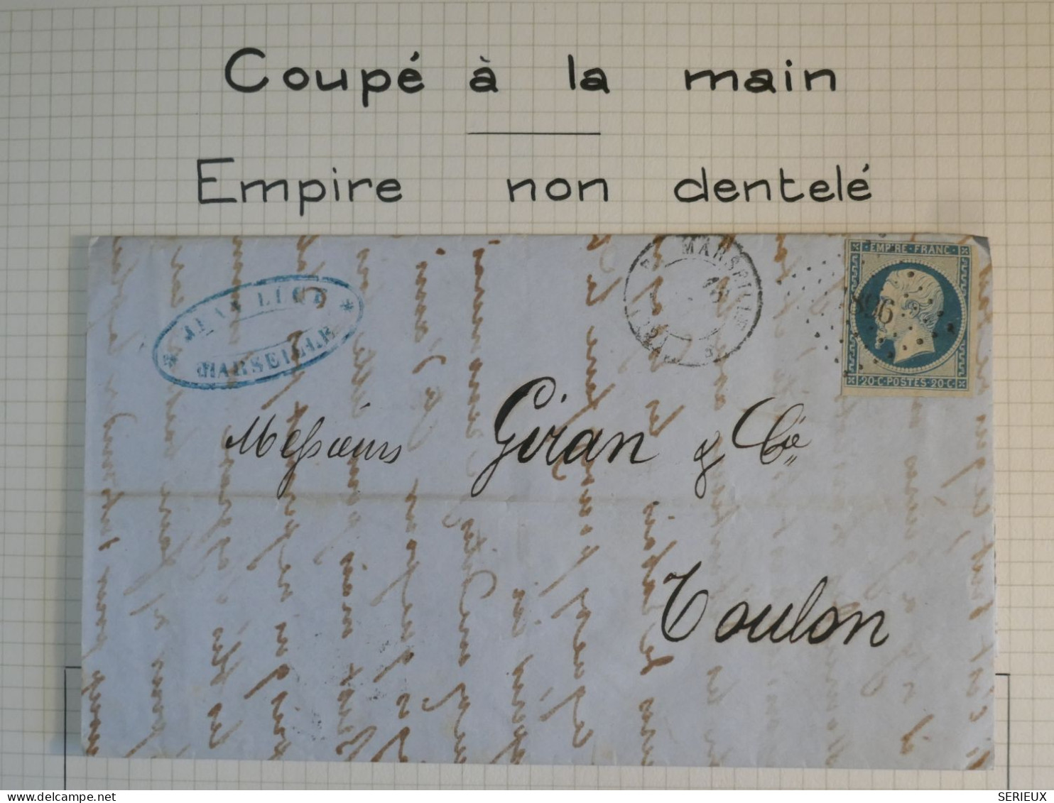 DL 14 FRANCE  BELLE LETTRE  1854 MARSEILLE A TOULON  +N°14 ++AFF. INTERESSANT+VU BEHR.DISPERSION COLLECTION++ - 1853-1860 Napoleone III