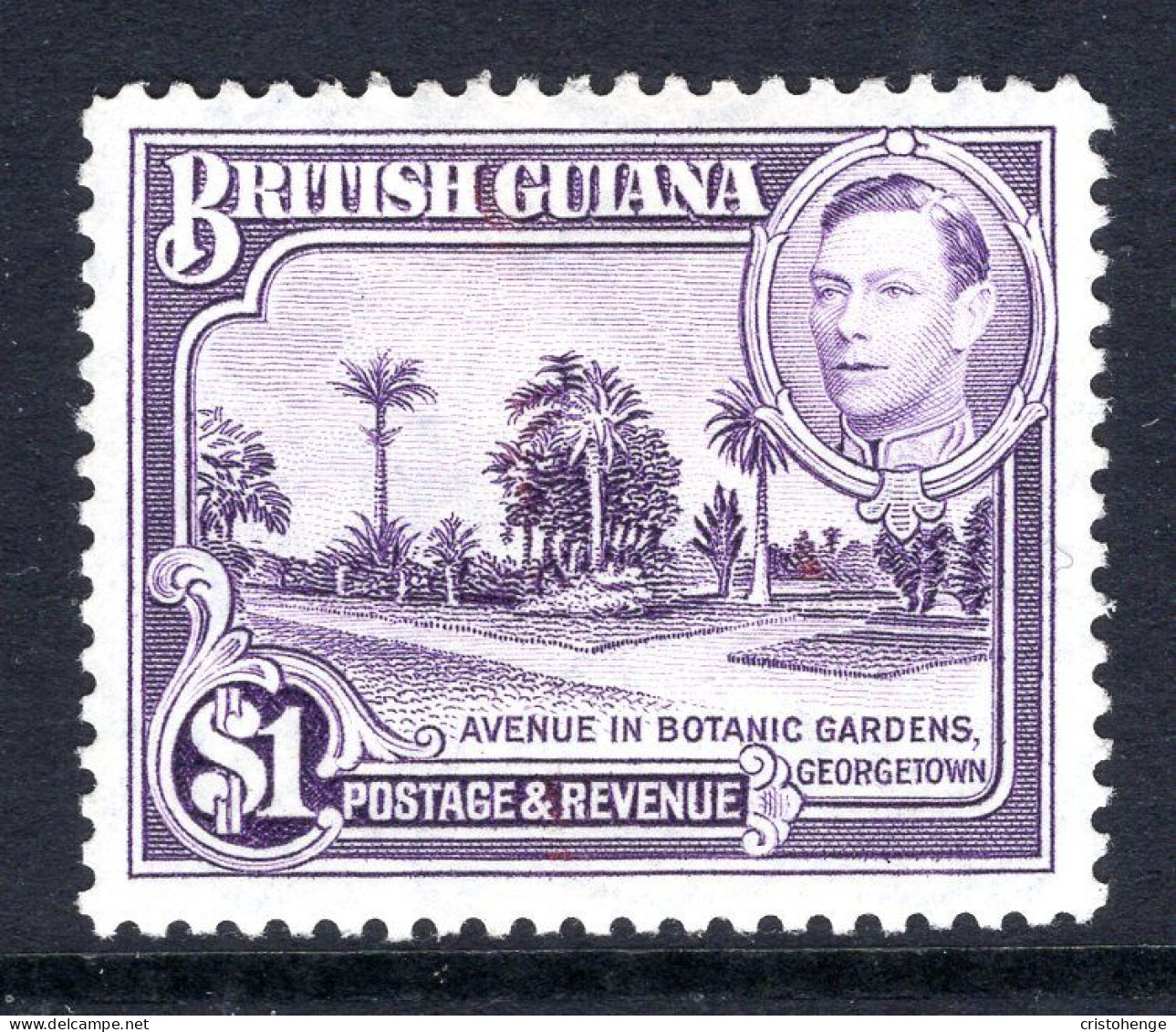 British Guiana 1938-52 KGVI Pictorials - $1 Botanical Gardens - P.12½ HM (SG 317) - Guyana Britannica (...-1966)