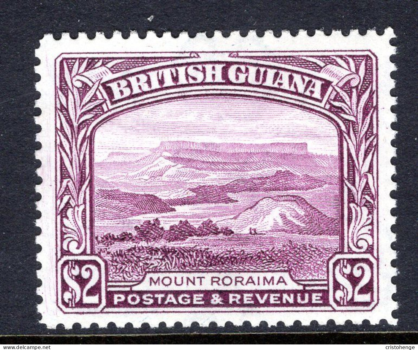 British Guiana 1938-52 KGVI Pictorials - $2 Mount Roraima - P.12½ HM (SG 318) - Guayana Británica (...-1966)