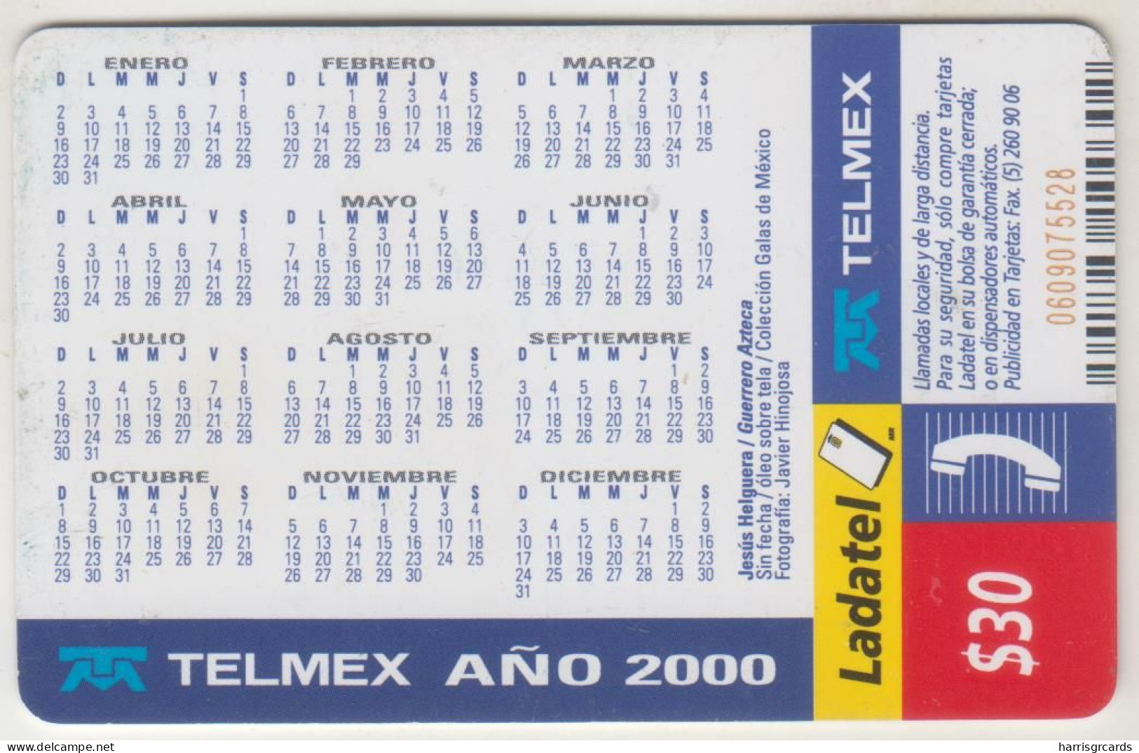 MEXICO - Caballero Azteca - Jesús Helguera T3 , 30 $ Mexican Peso, Chip:SC7 , Used - Messico