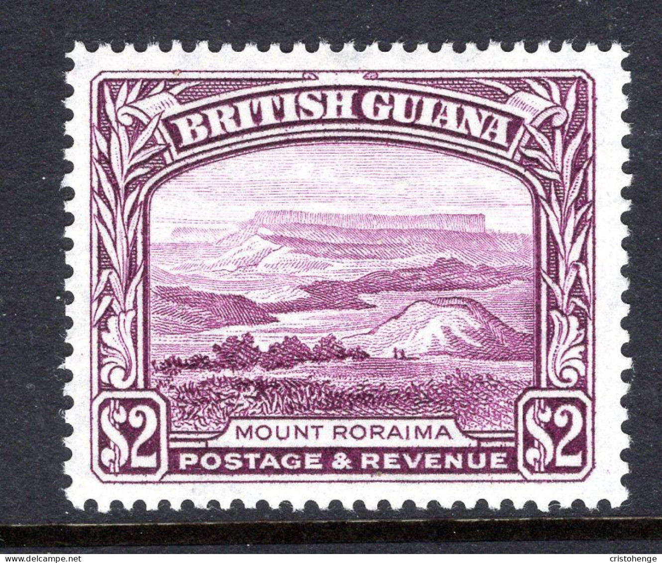 British Guiana 1938-52 KGVI Pictorials - $2 Mount Roraima - P.14 X 13 HM (SG 318a) - Guayana Británica (...-1966)