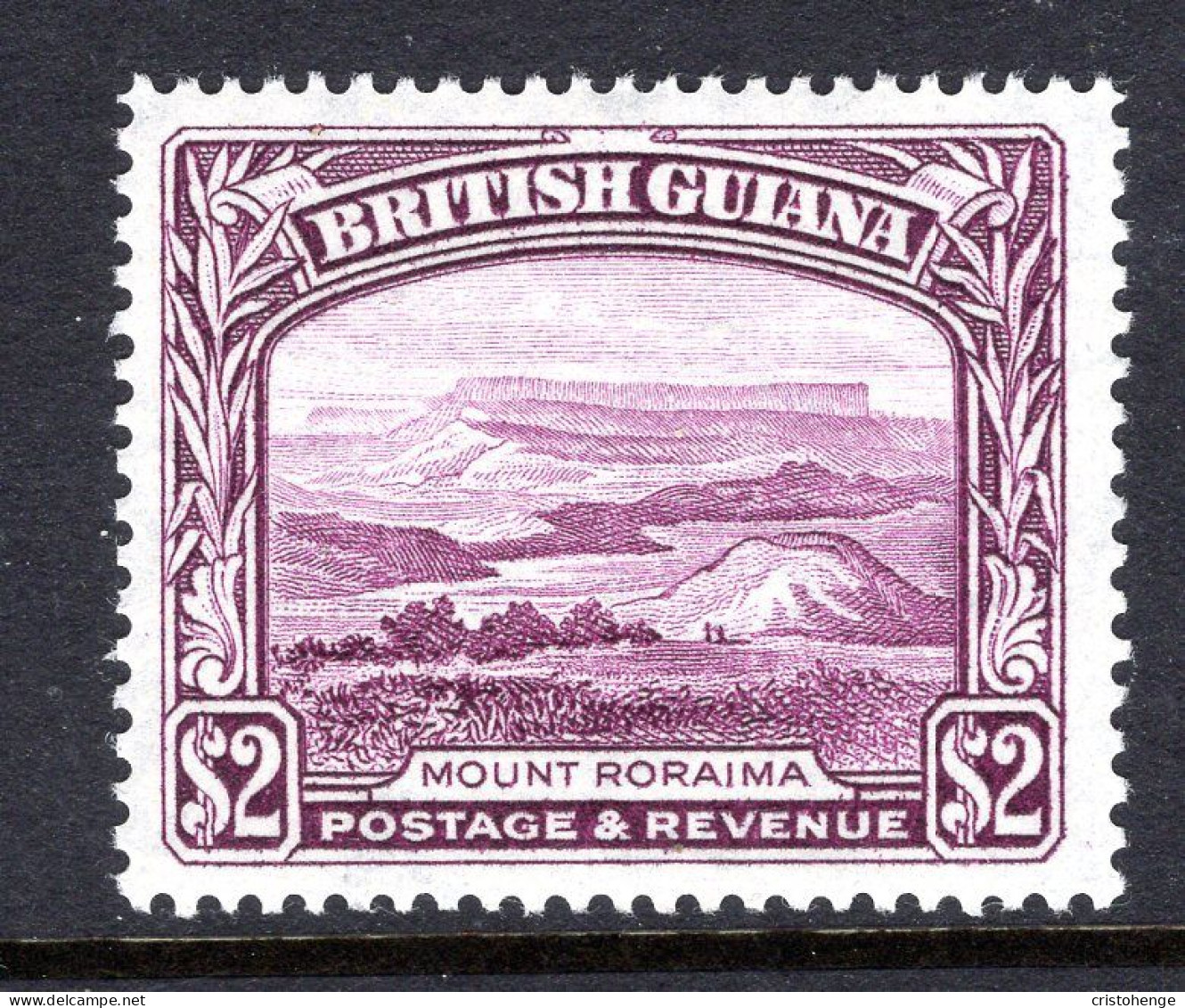 British Guiana 1938-52 KGVI Pictorials - $2 Mount Roraima - P.14 X 13 HM (SG 318a) - Guyane Britannique (...-1966)