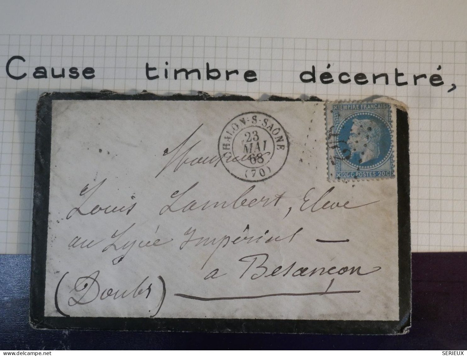 DL 14 FRANCE  BELLE LETTRE  1868 CHALON  A BESANCON   +N°29  DECENTRé++AFF. INTERESSANT+VU BEHR.DISPERSION COLLECTION++ - 1863-1870 Napoleone III Con Gli Allori