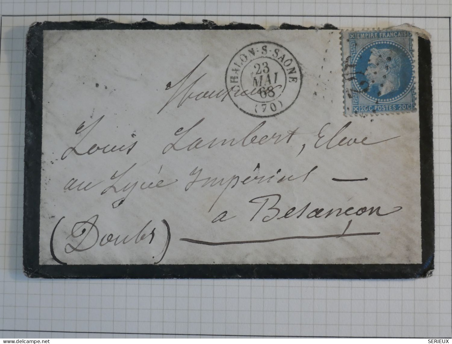 DL 14 FRANCE  BELLE LETTRE  1868 CHALON  A BESANCON   +N°29  DECENTRé++AFF. INTERESSANT+VU BEHR.DISPERSION COLLECTION++ - 1863-1870 Napoléon III Lauré