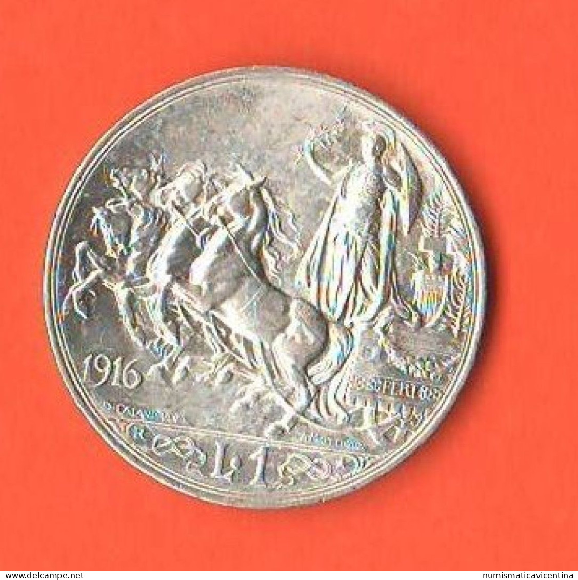 Italia 1 Lira 1916 Regno D'Italia Silver Coin Rare Date Italy - 1900-1946 : Victor Emmanuel III & Umberto II