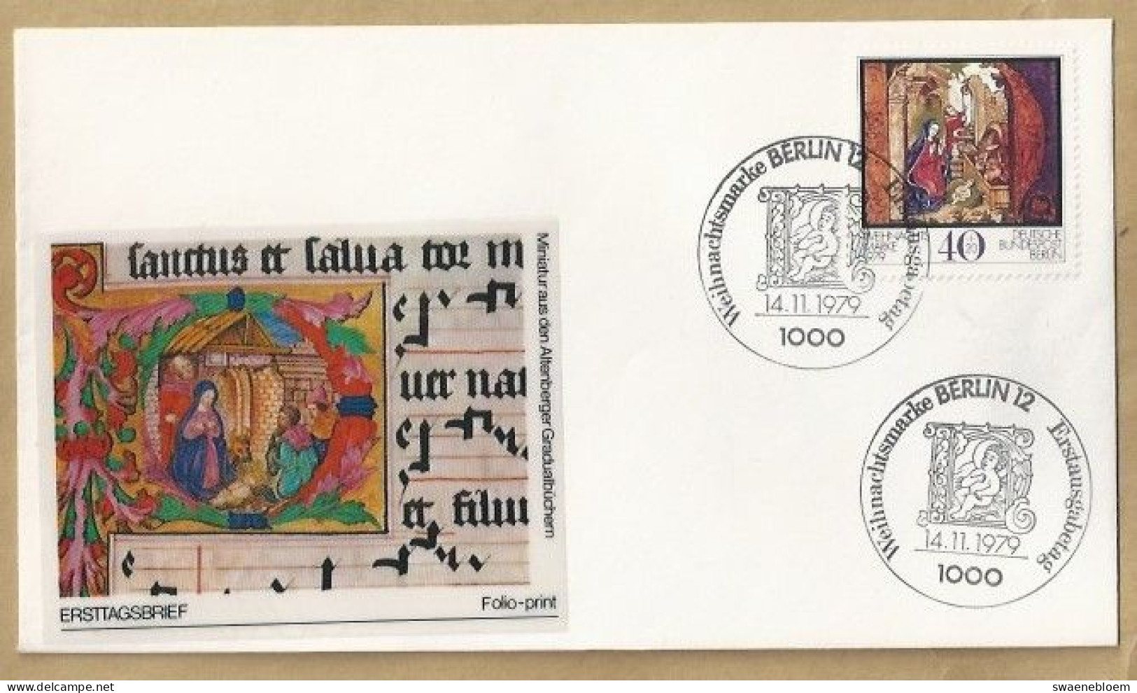 DE.- ERSTTAGSBRIEF. WEIHNACHTSMARKE. ERSTAUSGABE 14.11.1979. BERLIN 12. FDC. FIRST DAY COVER - 1971-1980