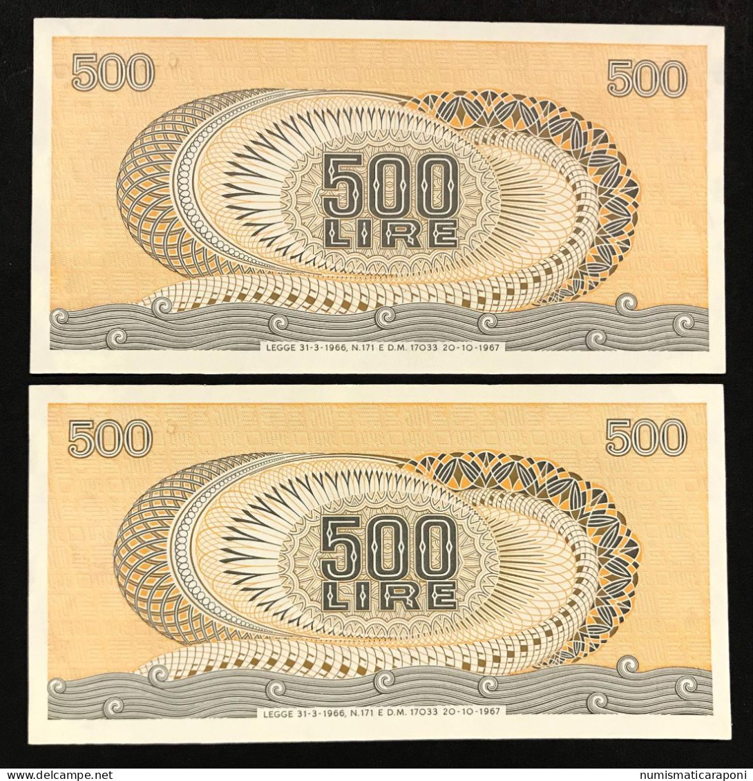 500 Lire Aretusa 1967 2 Es. Consecutivi Fds   LOTTO 4199 - 500 Liras