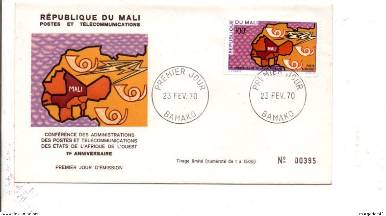 MALI FDC 1970 CONFERENCE DES ADMINISTRATIONS D'AFRIQUE DE L'OUEST - Malí (1959-...)