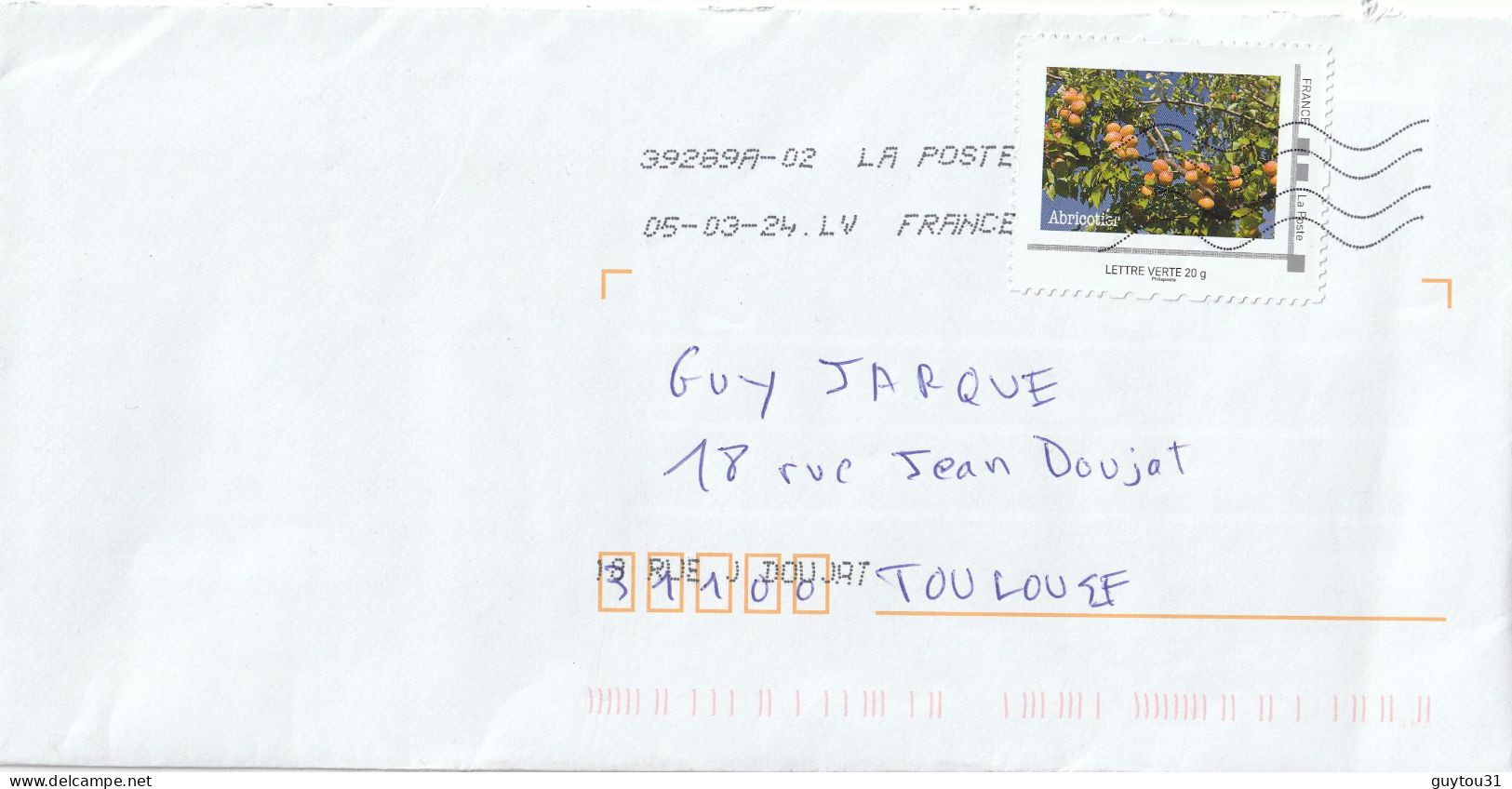 France 2024 : Montimbreamoi Lettre Verte Abricotier - Lettres & Documents