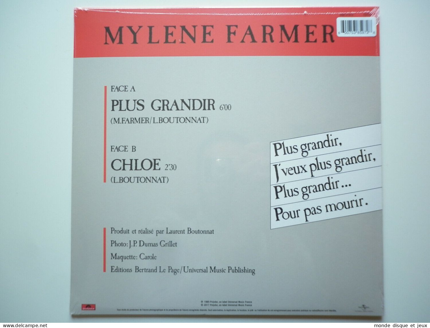 Mylene Farmer Maxi 45Tours Vinyle Plus Grandir Exclusivité Couleur Rouge - 45 G - Maxi-Single