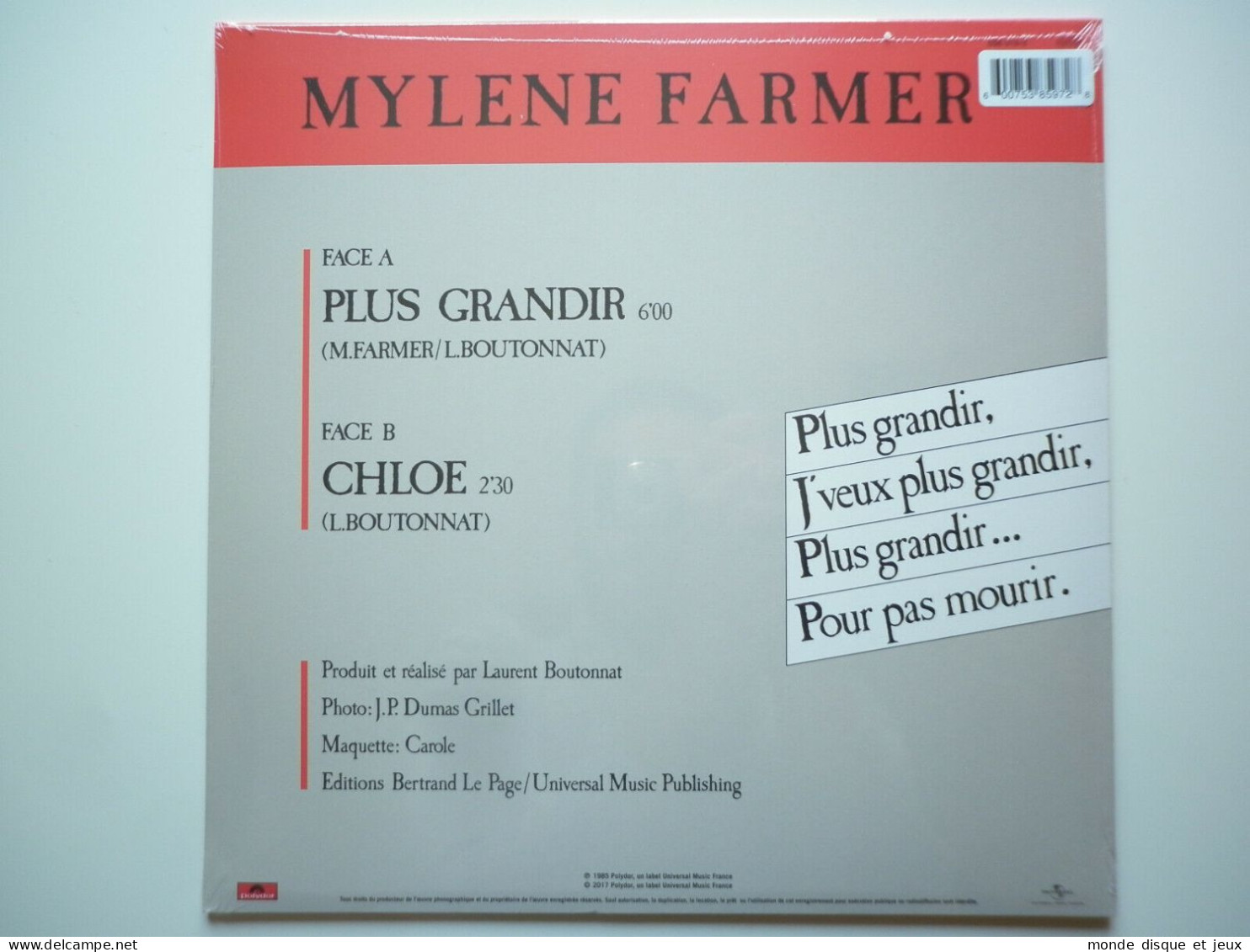 Mylene Farmer Maxi 45Tours Vinyle Plus Grandir Exclusivité Couleur Rouge - 45 Rpm - Maxi-Single