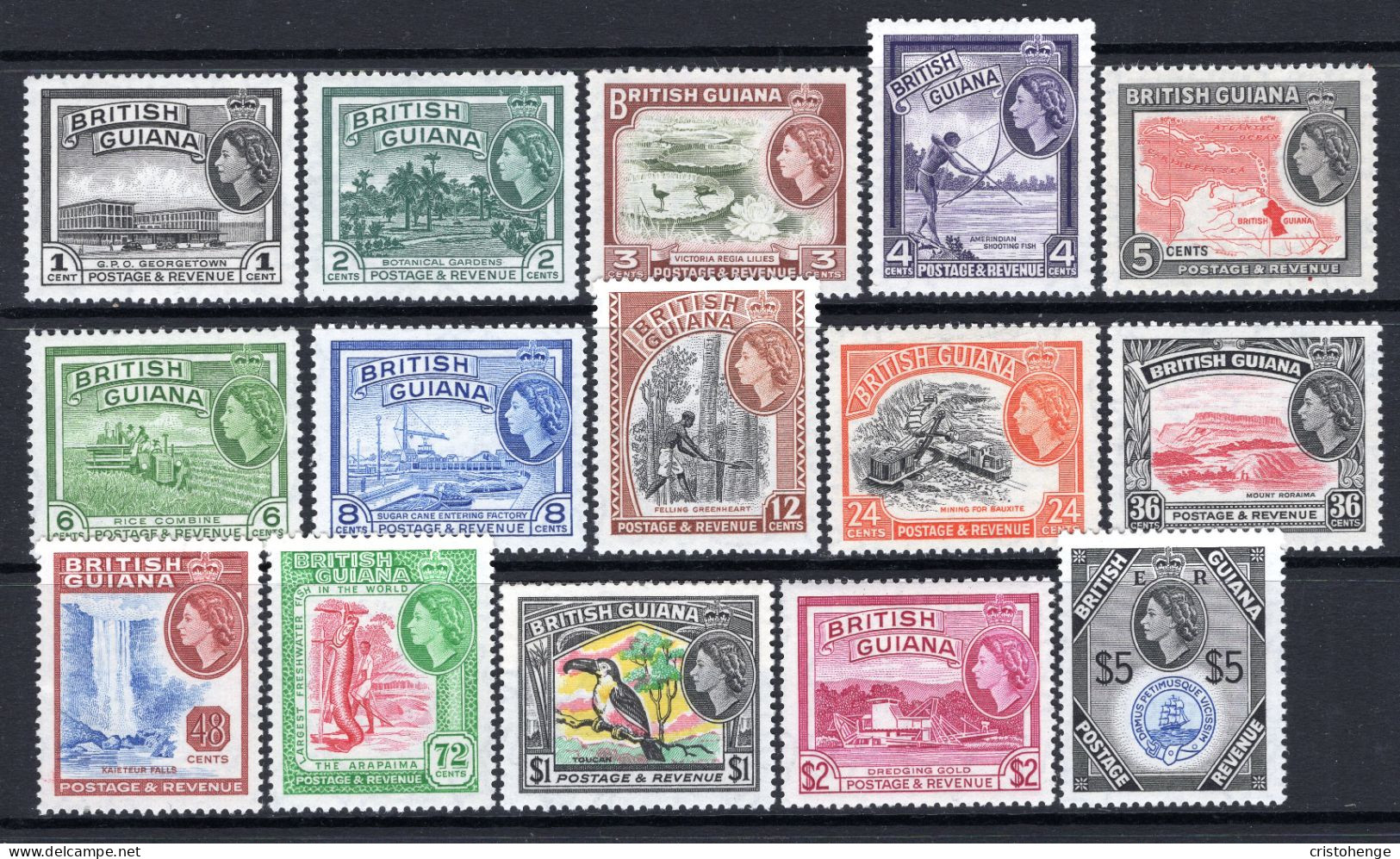 British Guiana 1954-63 QEII Pictorials Complete Set MNH (SG 331-345) - British Guiana (...-1966)