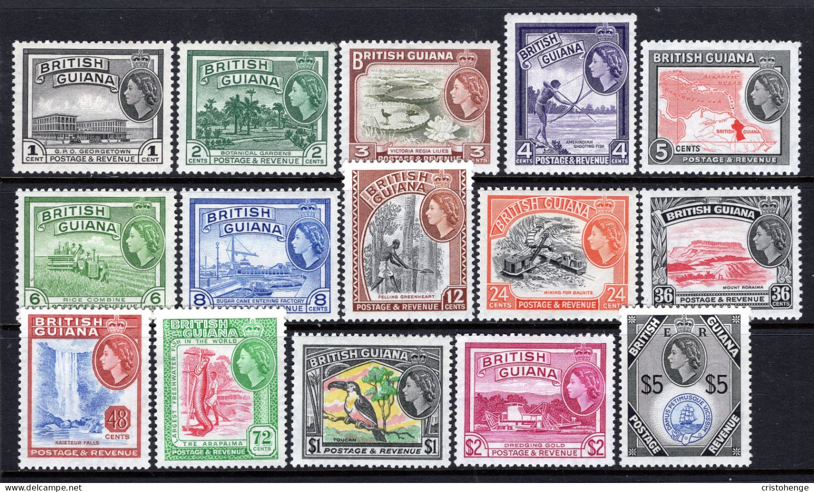 British Guiana 1954-63 QEII Pictorials Complete Set HM (SG 331-345) - Guyane Britannique (...-1966)