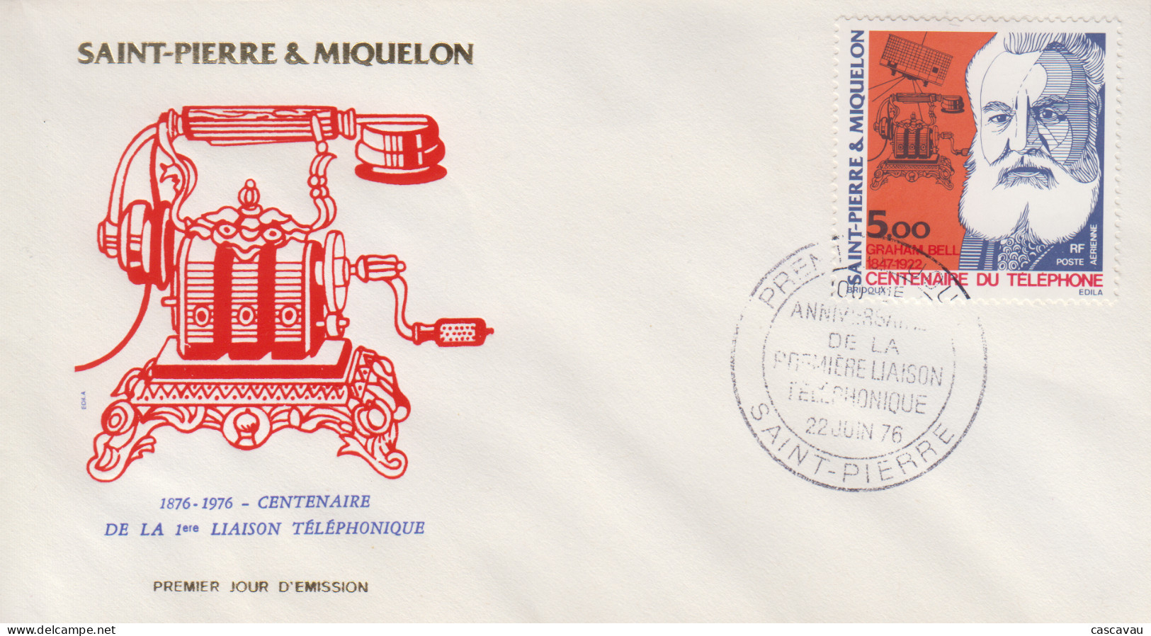 Enveloppe   FDC  1er  Jour    SAINT  PIERRE  ET  MIQUELON    Graham  BELL   Centenaire  Du  Téléphone    1976 - FDC