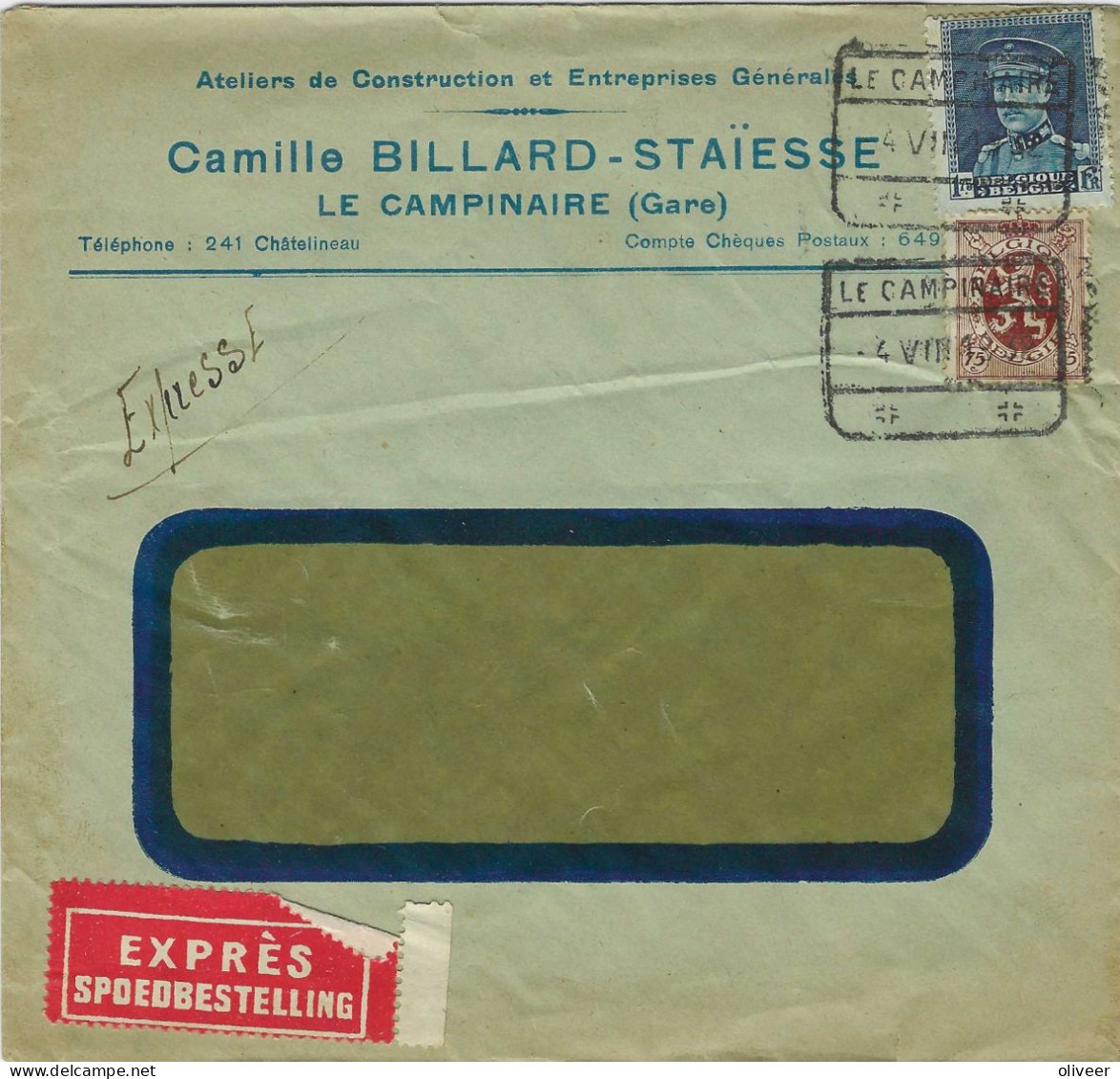 OCB 320 + 288A Op Spoedbestelling LE CAMPINAIRE  - 1932 - 1931-1934 Quepis