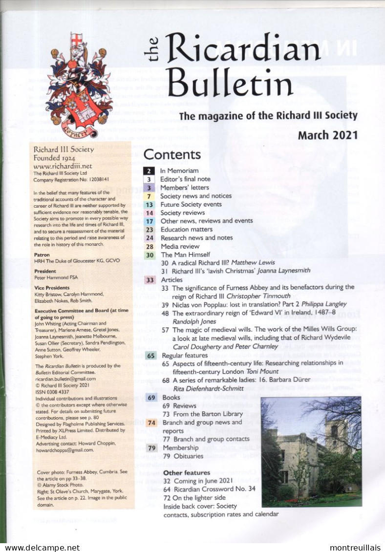 Bulletin RICARDIAN, Magazine Of The Richard III Sociéty, De 2021, 80 Pages, Mémoriam Dr Phil Stone - Europa