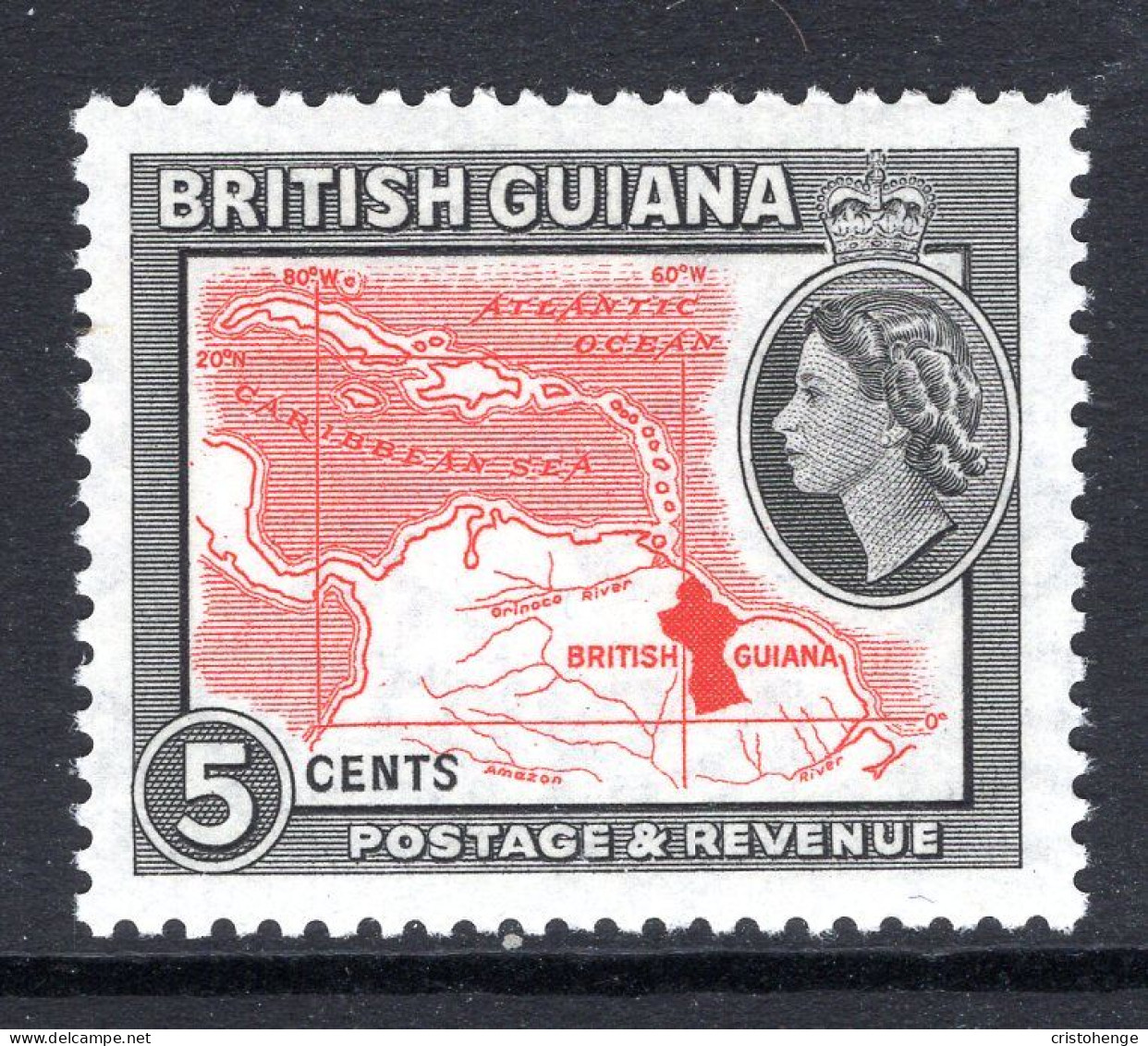 British Guiana 1954-63 QEII Pictorials - 5c Map Of Caribbean MNH (SG 335) - Guyana Britannica (...-1966)