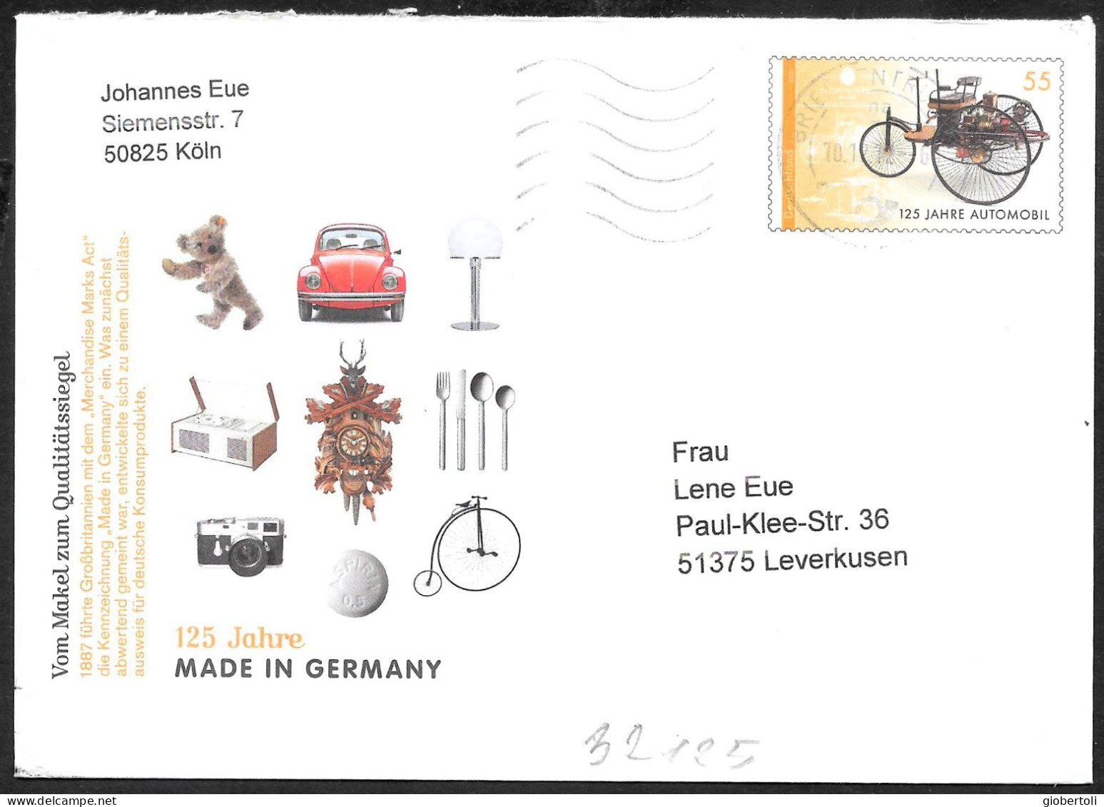 Germania/Germany/Allemagne: Intero, Stationery, Entier, 125 Anni Dell'automobile, 125 Years Of The Automobile, 125 Ans D - Cartas & Documentos