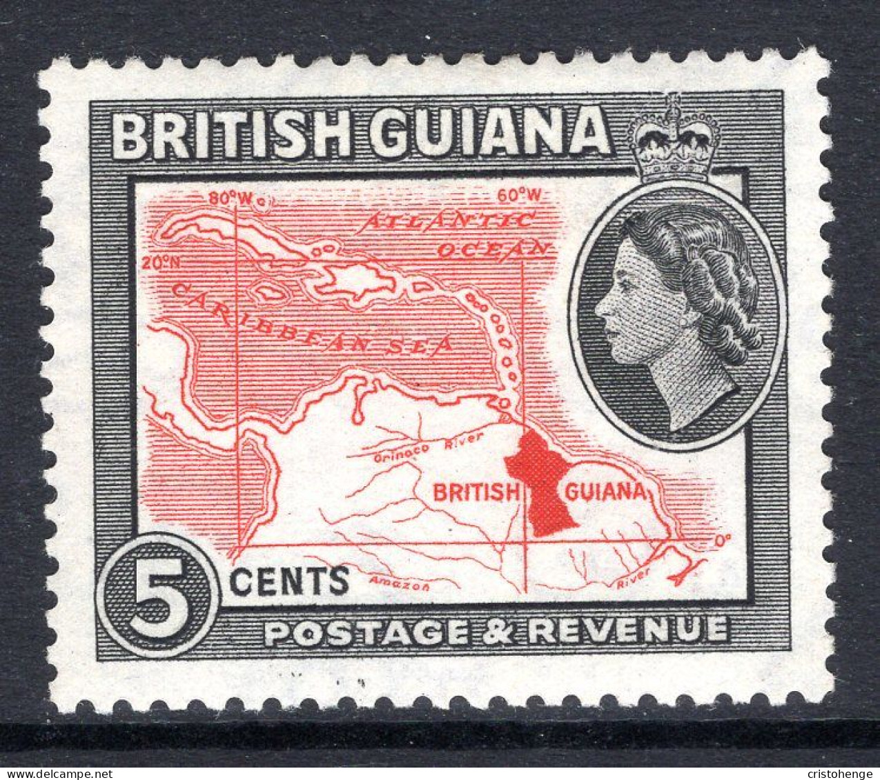 British Guiana 1954-63 QEII Pictorials - 5c Map Of Caribbean HM (SG 335) - Guayana Británica (...-1966)