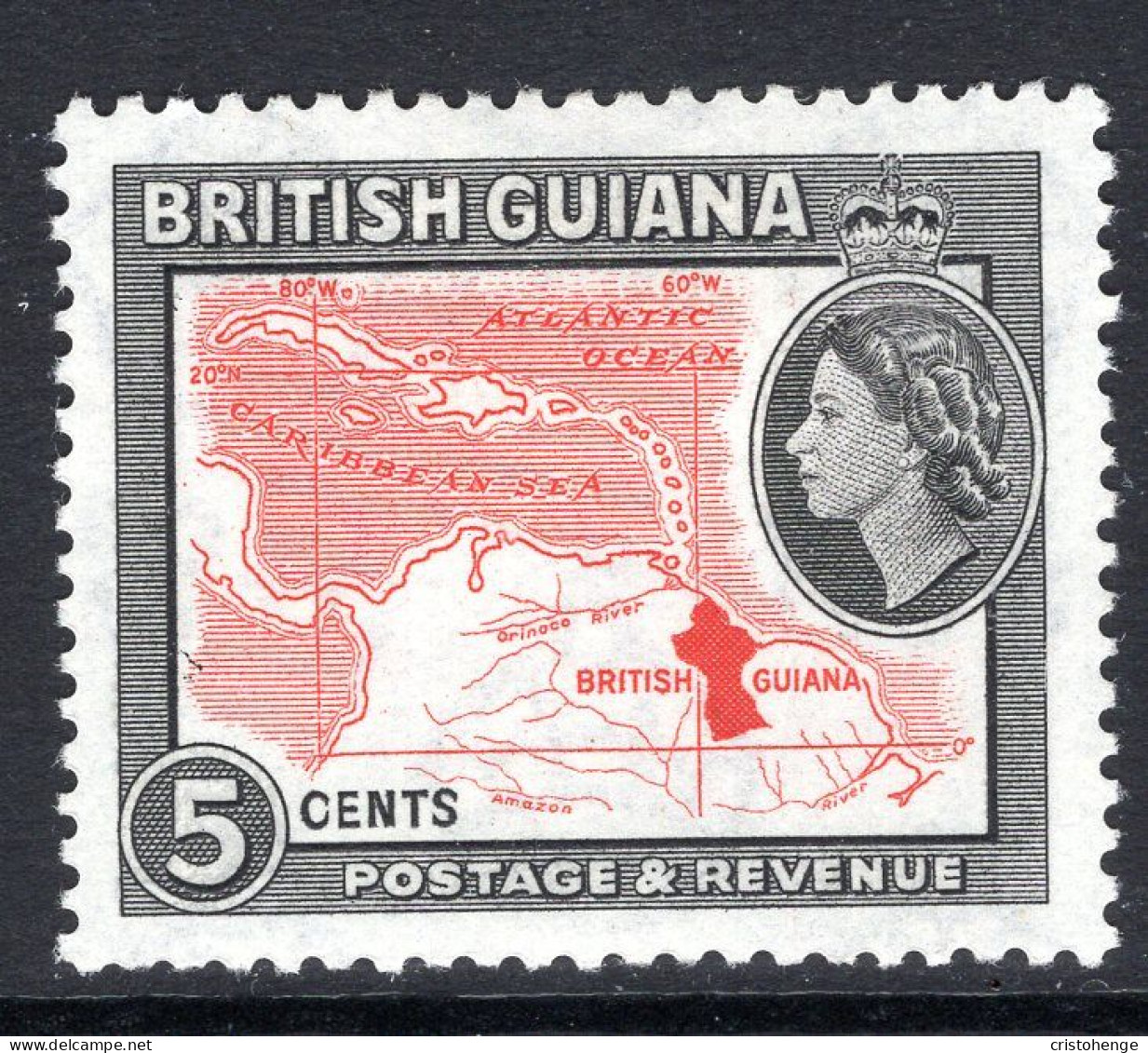 British Guiana 1954-63 QEII Pictorials - 5c Map Of Caribbean HM (SG 335) - Britisch-Guayana (...-1966)