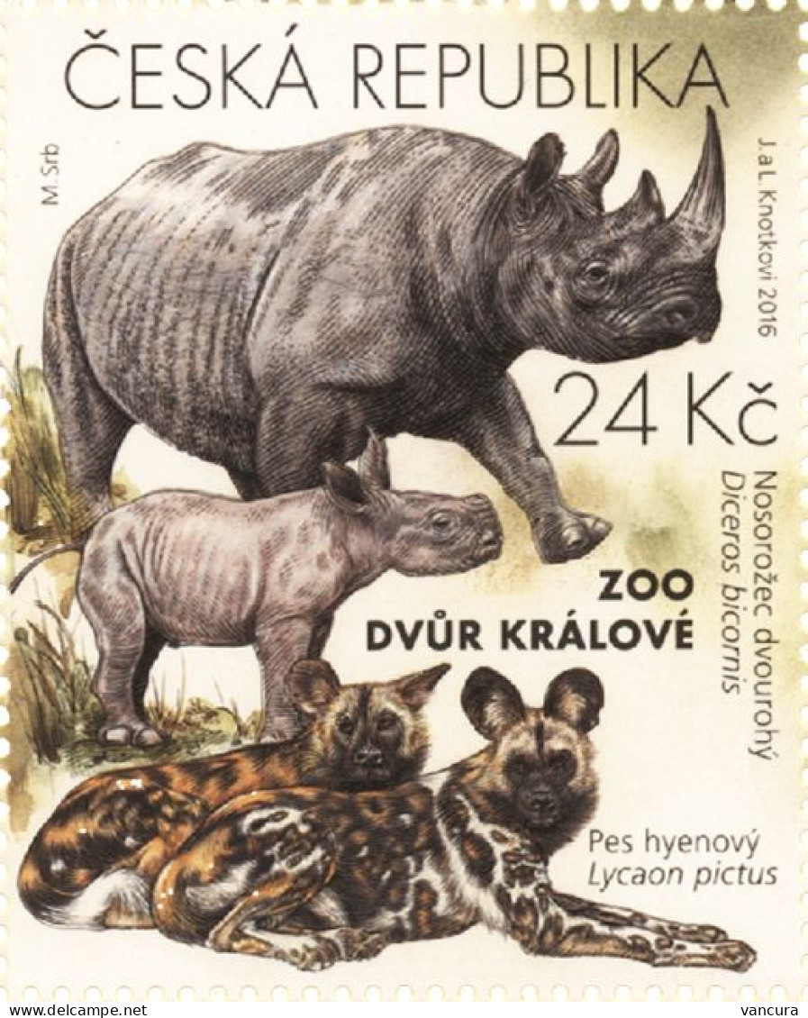 896 Czech Republic Nature Protection: Zoological Gardens I -rhino And African Wild Dog 2016 - Rhinoceros